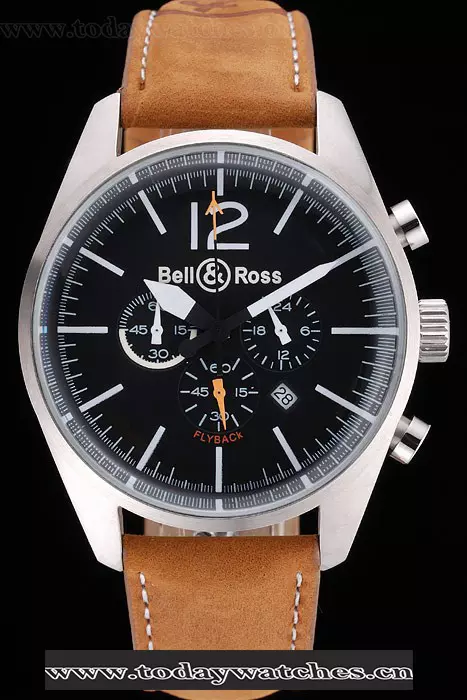 Bell And Ross Br126 Flyback Black Dial Silver Case Brown Suede Leather Strap Pant121197