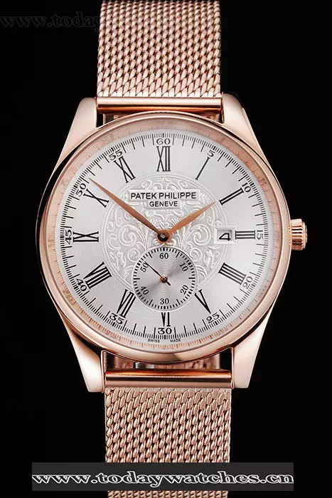 Patek Philippe Calatrava Small Seconds Silver Engraved Dial Rose Gold Case And Bracelet Pant122970