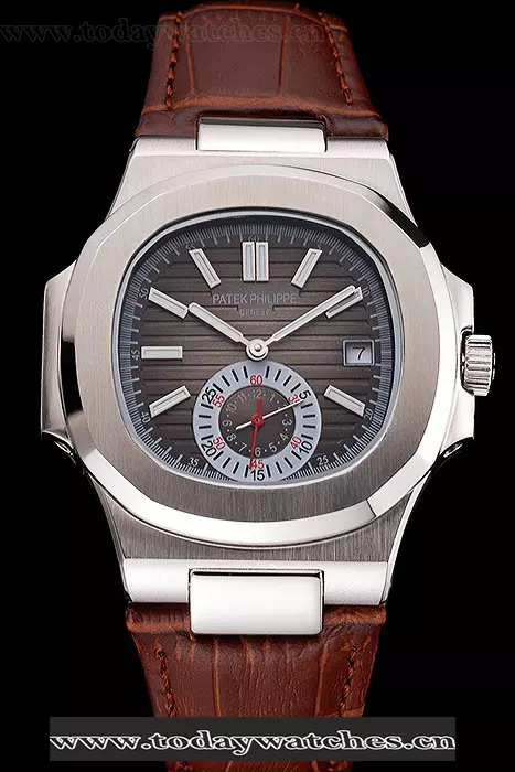 Patek Philippe Nautilus Gray Dial Stainless Steel Case Brown Leather Strap Pant121966