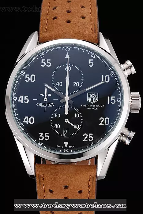 Tag Heuer Carrera Spacex Silver Bezel With Black Dial And Light Brown Leather Strap Pant117629