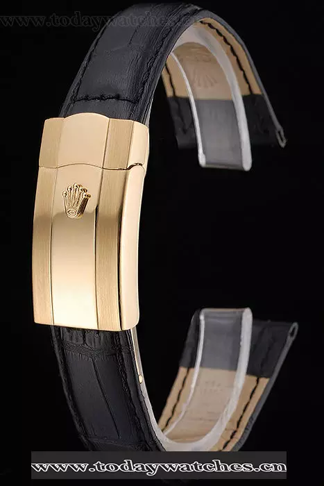Rolex Black Leather With Gold Clasp Bracelet Pant60387